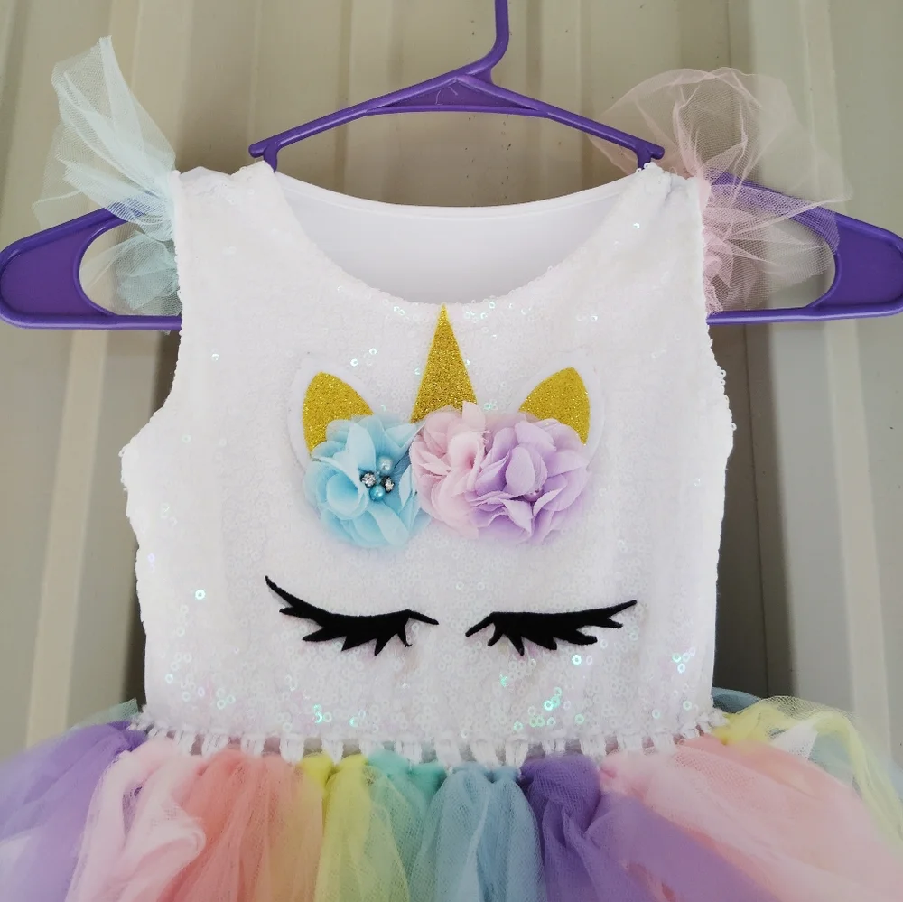Girl's Colorful Pastel Unicorn Tuelle Ballerina Dress Up Princess Dress 3T